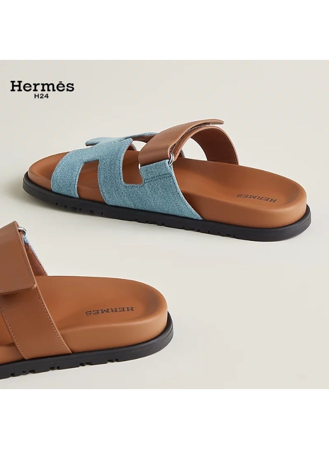 Hermes H24 صندل ”H24 Chypre“ من هيرميس للنساء، مزود بشريط فيلكرو – أزرق وبني - Image 4