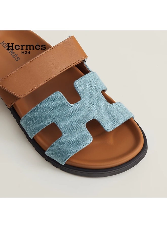 Hermes H24 صندل ”H24 Chypre“ من هيرميس للنساء، مزود بشريط فيلكرو – أزرق وبني - Image 5