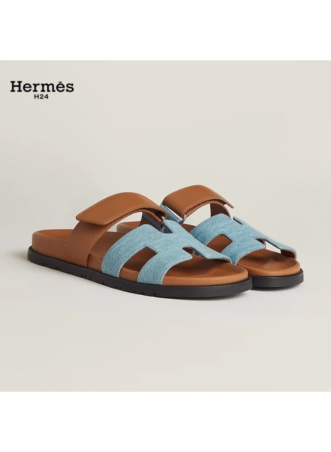 Hermes H24 صندل ”H24 Chypre“ من هيرميس للنساء، مزود بشريط فيلكرو – أزرق وبني - Image 1