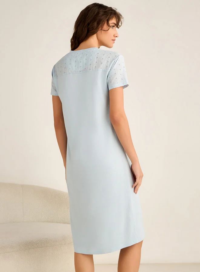 سبلاش فيڤ Night Dress Short Sleeves Embroidered Cotton