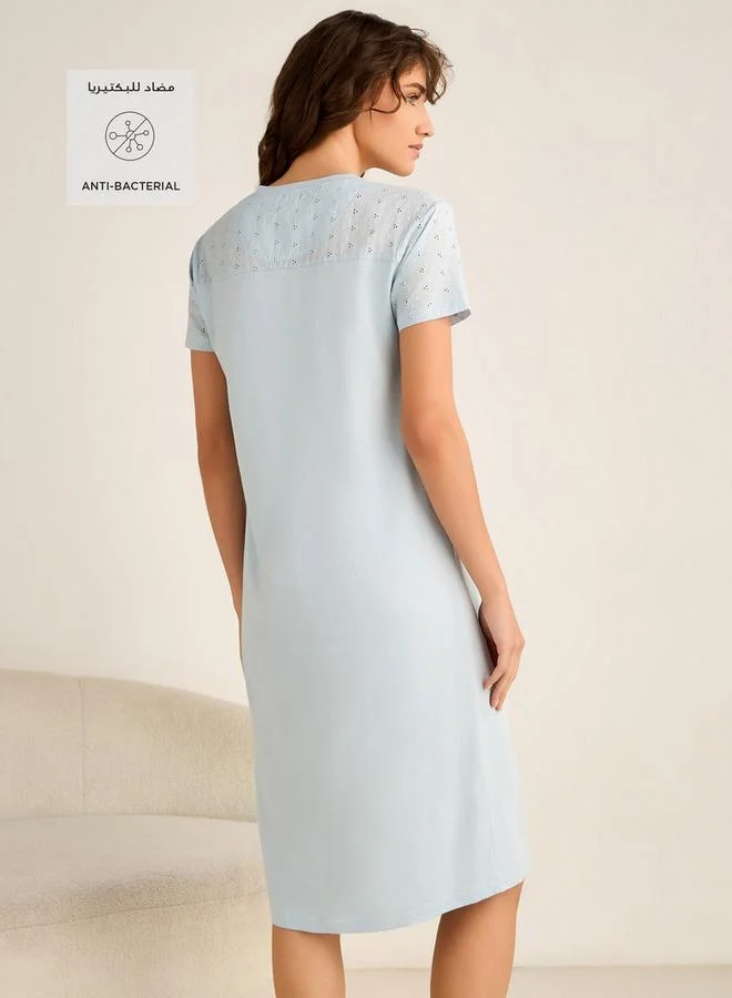 Splash FAV Night Dress Short Sleeves Embroidered Cotton