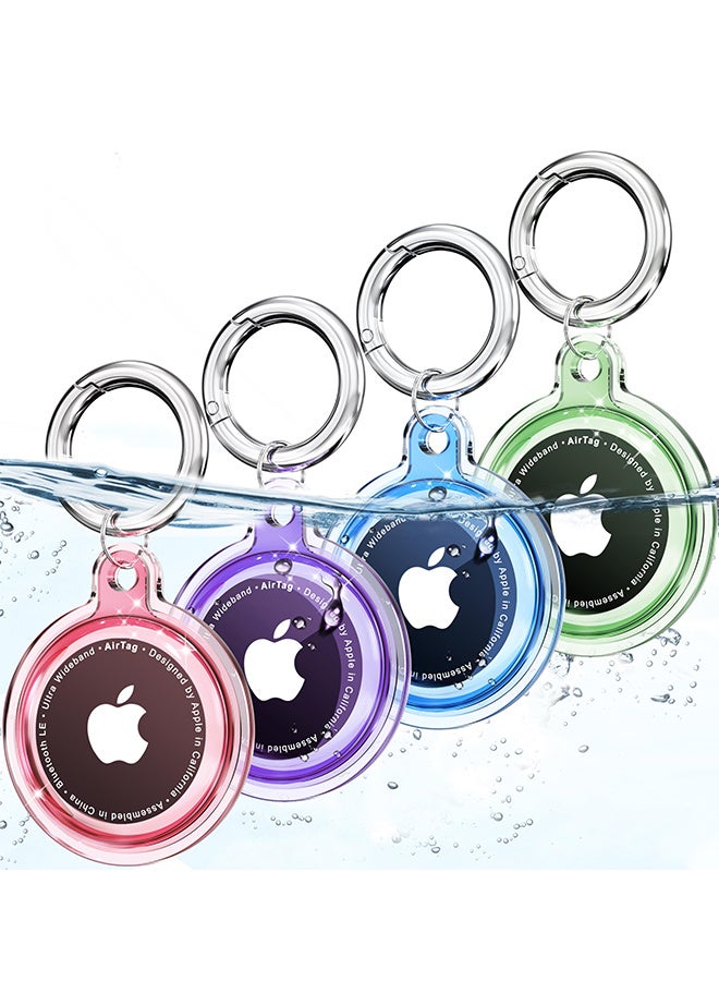 إكس ليفيل مجموعة من 4 حافظات مفاتيح مقاومة للماء لأجهزة Apple AirTags: أغطية واقية متعددة الألوان مع حلقات مفاتيح AirTag، متوافقة مع أطواق القطط Apple AirTag، مقاومة للغبار والخدش، مناسبة للكلاب والقطط والحقائب والمفاتيح (بنفسجي/أزرق/أخضر/وردي) - Image 1