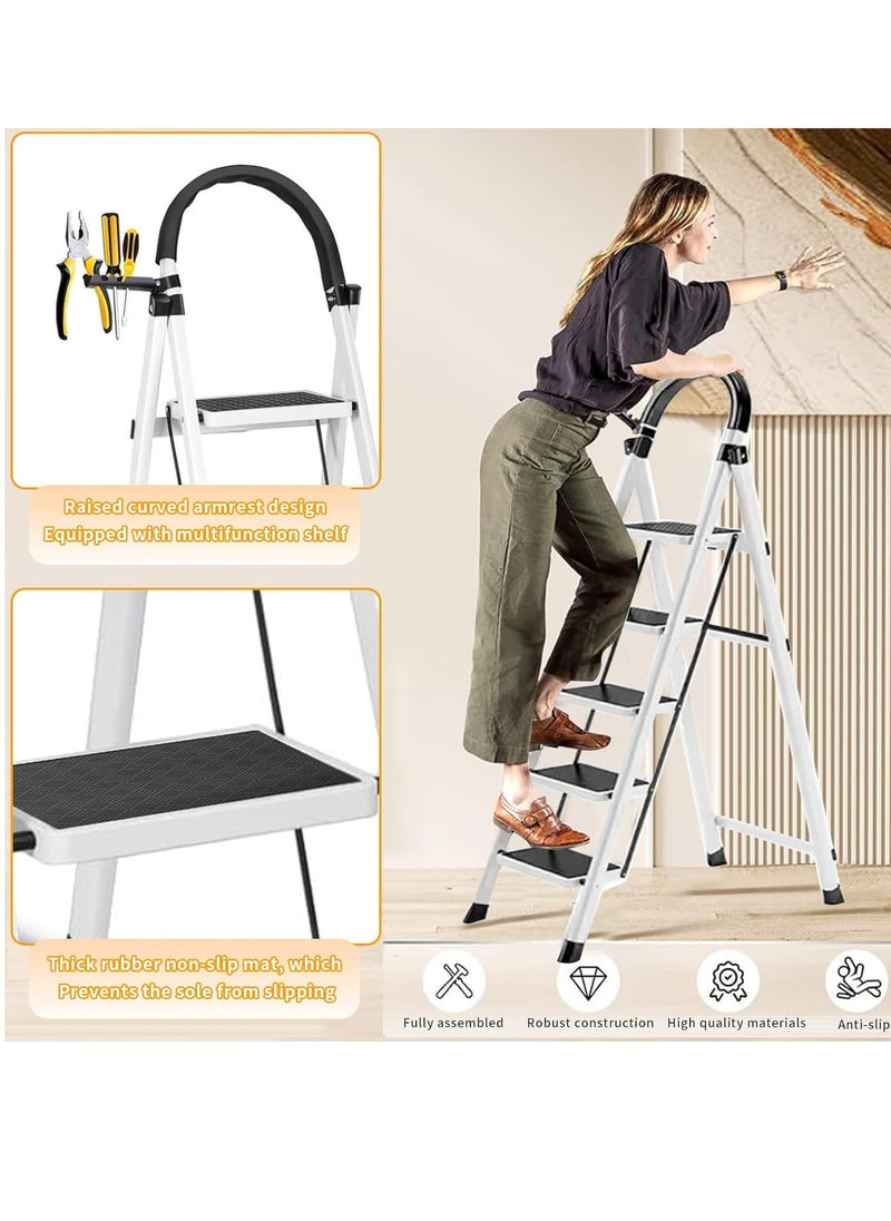 Yoawllty 5 Steps Folding Ladder, Folding Home Ladder with Wide Anti-Slip Pedal, Durable Steel Folding Ladder for Home, Kitchen, Garden, Office  - Image 5