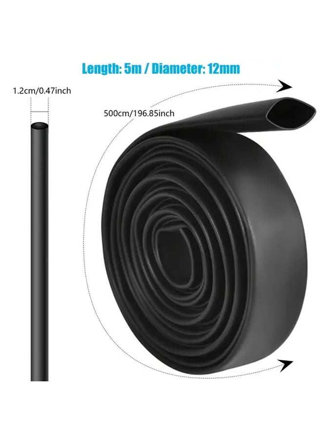 12mm Black Heavy Duty Double Wall Heat Shrink Tube Waterproof Insulated Wire Protector - Image 1