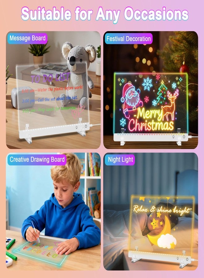 جيفت4يو لوحة رسم لومي LED للأطفال مع 12 قلم تلوين، لوحة ملاحظات LED مقاس 13.7 × 10 بوصة بألوان متعددة، 4 أوضاع و7 ألوان، لوحة أكريليك قابلة للمسح الجاف مع إضاءة للمنزل والمكتب وهدايا أعياد الميلاد والكريسماس (أبيض) - Image 5
