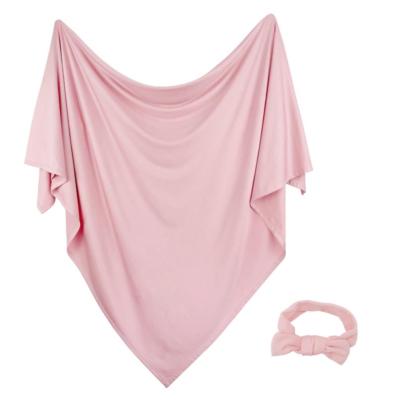 OWLOWLA Newborn Swaddle Set Stretch Wrap Swaddle Receiving Blanket for Baby Boy Girl(Blush-rm) - Image 1