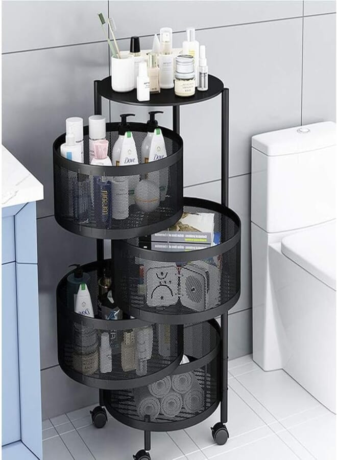 SHOWAY Kitchen Storage Rack Rotating Vegetable Rack Floor Standing Multi Layer Kitchen Storage Rack, Household Storage Shelf For Kitchen Living Room Color: Black 4 layers, In House, KYY204