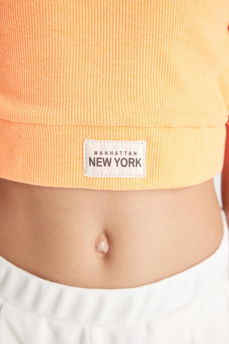 DeFacto Orange Girl Girl Crew Neck Crop Top Casual - Image 5