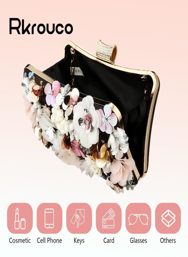 Rkrouco Women's Floral Evening Clutch Bag - Colorful Flower Handbag with Metal Rhinestones - Image 5