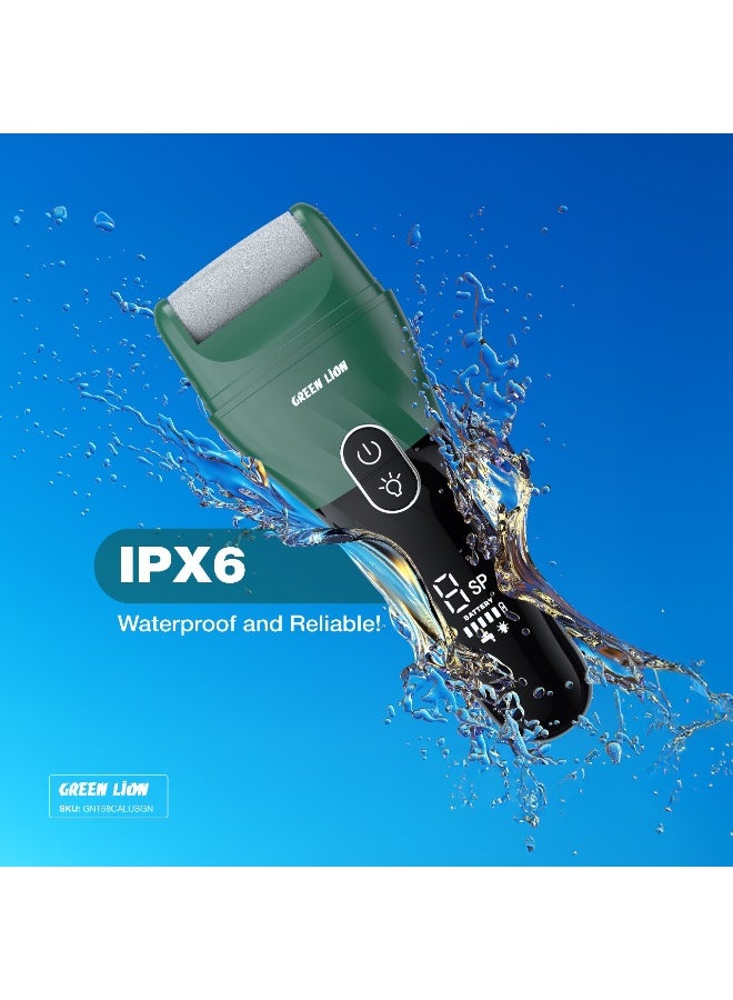GREEN LION Rechargeable Callus Remover / Portable Dead Skin Remover / 3H Working Time / IPX6 Waterproof / Quartz Coarse Roller / LED Spotlight / Ergonomic Design - Green - Image 4