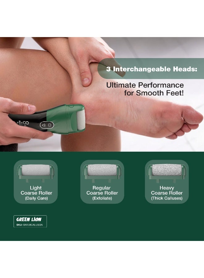 GREEN LION Rechargeable Callus Remover / Portable Dead Skin Remover / 3H Working Time / IPX6 Waterproof / Quartz Coarse Roller / LED Spotlight / Ergonomic Design - Green - Image 3
