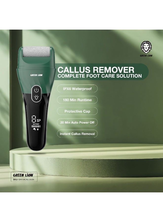GREEN LION Rechargeable Callus Remover / Portable Dead Skin Remover / 3H Working Time / IPX6 Waterproof / Quartz Coarse Roller / LED Spotlight / Ergonomic Design - Green - Image 2