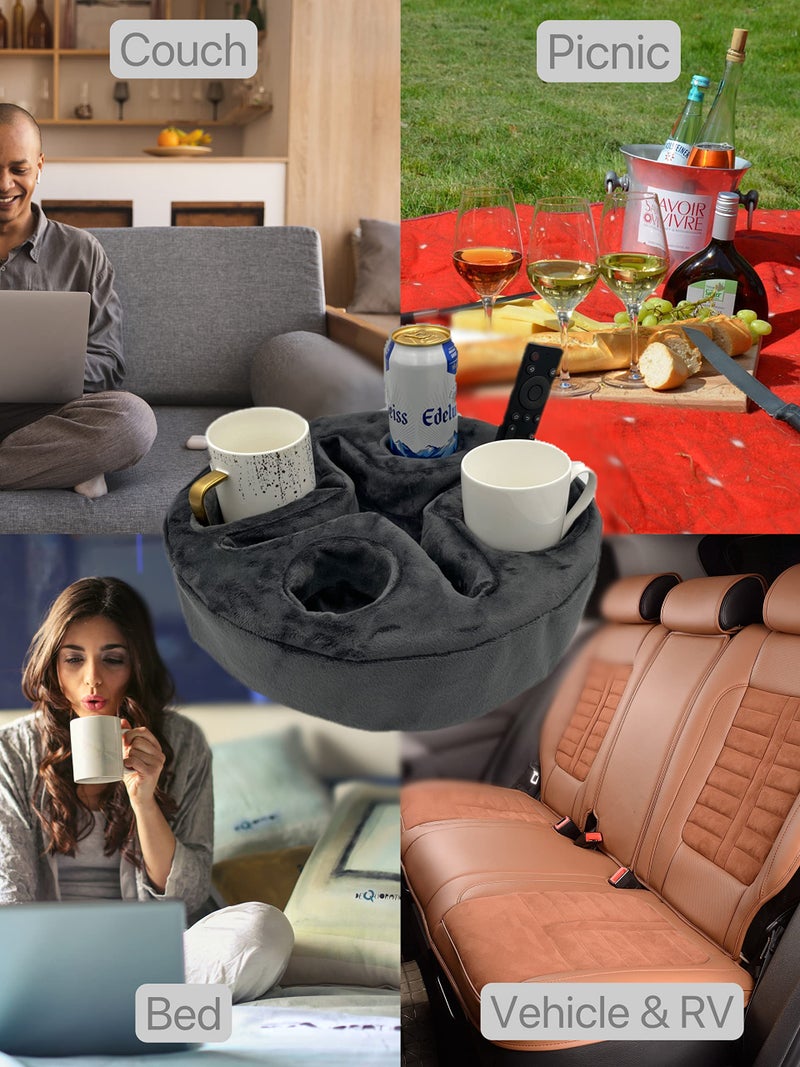 Xchouxer Couch and Bed Cup Holder Pillow, Sofa Organizer Caddy for Drinks, Remotes, Phones, Snacks (Gray) - Image 4