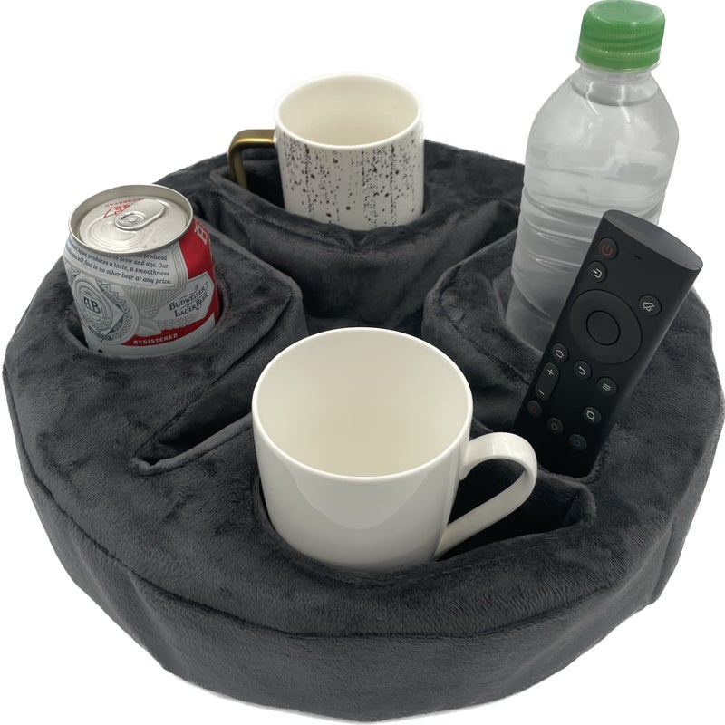 Xchouxer Couch and Bed Cup Holder Pillow, Sofa Organizer Caddy for Drinks, Remotes, Phones, Snacks (Gray) - Image 1