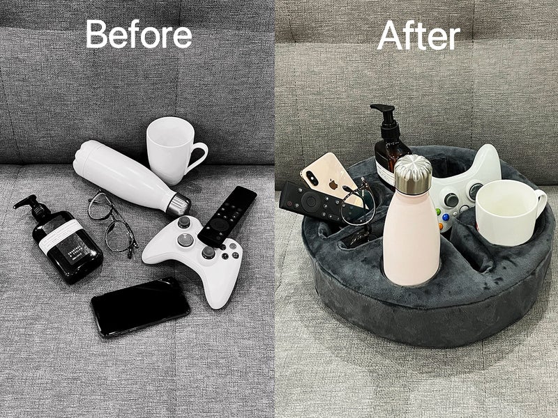 Xchouxer Couch and Bed Cup Holder Pillow, Sofa Organizer Caddy for Drinks, Remotes, Phones, Snacks (Gray) - Image 2