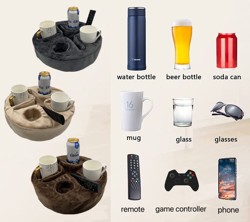 Xchouxer Couch and Bed Cup Holder Pillow, Sofa Organizer Caddy for Drinks, Remotes, Phones, Snacks (Gray) - Image 3