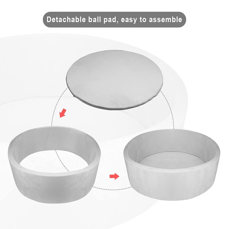 TRENDBOX Extra Large Foam Ball Pit for Toddlers, 47x14 inch Soft Baby Ball Pit with Washable Velvet Cover (Balls not Included)-Grey - Image 5