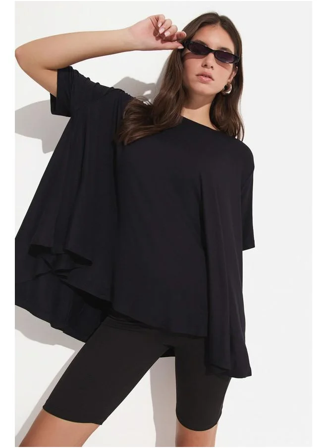 جون June 100% Viscose Loose Fit Tshirt Black