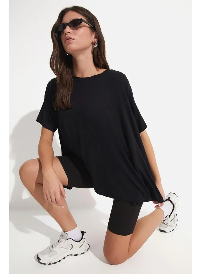 جون June 100% Viscose Loose Fit Tshirt Black