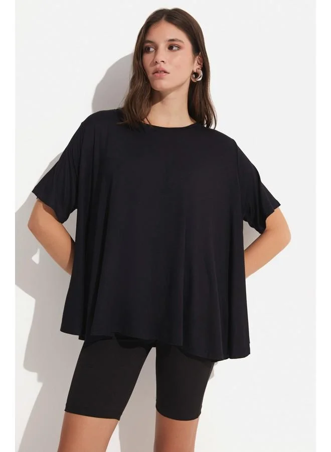 جون June 100% Viscose Loose Fit Tshirt Black