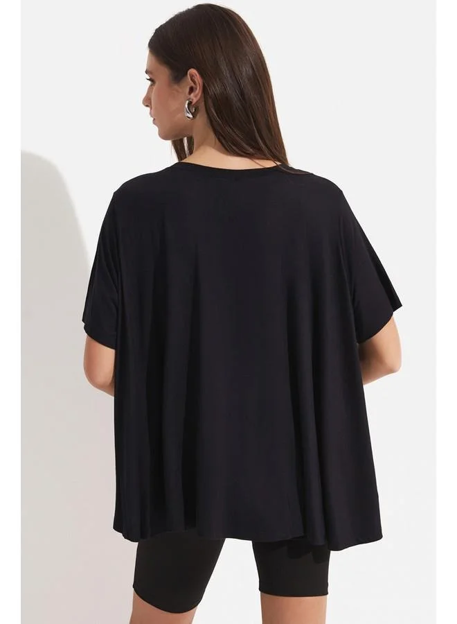 جون June 100% Viscose Loose Fit Tshirt Black