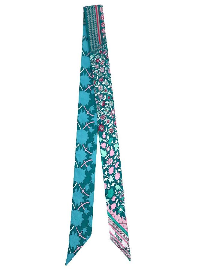 IMLECK Skinny Scarf Simple Floral Print Necktie Handbag Handle Wrap Silk Ribbon for Women - Image 1