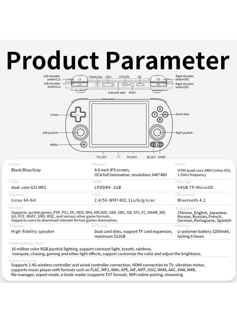 أنبيرنيك وحدة تحكم ألعاب محمولة Anbernic RG40XX H 4.0 IPS شاشة -Linux 64 بت-H700 رباعي النواة ARM Cortex-A53 تردد 1.5 جيجا هرتز - كور 3200 مللي أمبير في الساعة 5 جيجا واي فاي مخرج HDMI بلوتوث 【محاكيات زرقاء 128 جيجابايت أكثر من 20000 لعبة مثبتة مسبقًا 】 - Image 5