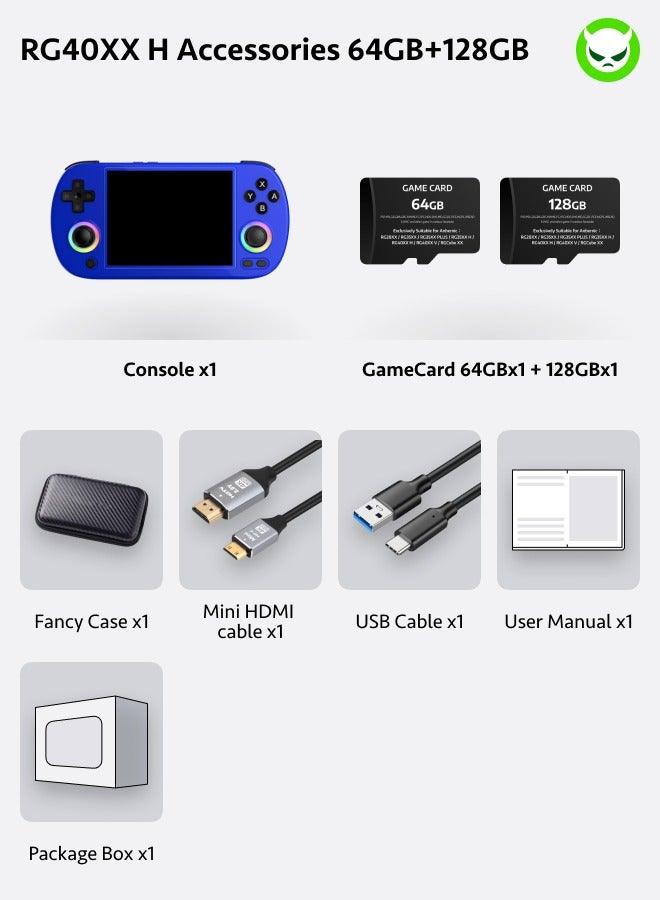 أنبيرنيك وحدة تحكم ألعاب محمولة Anbernic RG40XX H 4.0 IPS شاشة -Linux 64 بت-H700 رباعي النواة ARM Cortex-A53 تردد 1.5 جيجا هرتز - كور 3200 مللي أمبير في الساعة 5 جيجا واي فاي مخرج HDMI بلوتوث 【محاكيات زرقاء 128 جيجابايت أكثر من 20000 لعبة مثبتة مسبقًا 】 - Image 2