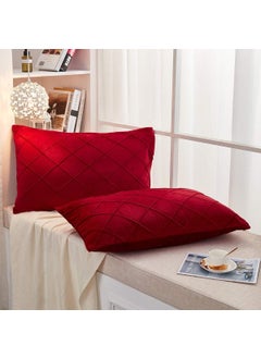 AMICA AMICA Luxurious Diamond Pinch Pleated Crystal Velvet Pillowcases Solid Pintuck Throw Cushion Cover for Home Decor Hidden Zipper Closure (Red, 20'' X 30'' Inch)  - Image 2