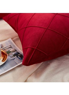 AMICA AMICA Luxurious Diamond Pinch Pleated Crystal Velvet Pillowcases Solid Pintuck Throw Cushion Cover for Home Decor Hidden Zipper Closure (Red, 20'' X 30'' Inch)  - Image 4