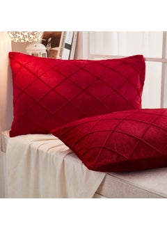 AMICA AMICA Luxurious Diamond Pinch Pleated Crystal Velvet Pillowcases Solid Pintuck Throw Cushion Cover for Home Decor Hidden Zipper Closure (Red, 20'' X 30'' Inch)  - Image 3