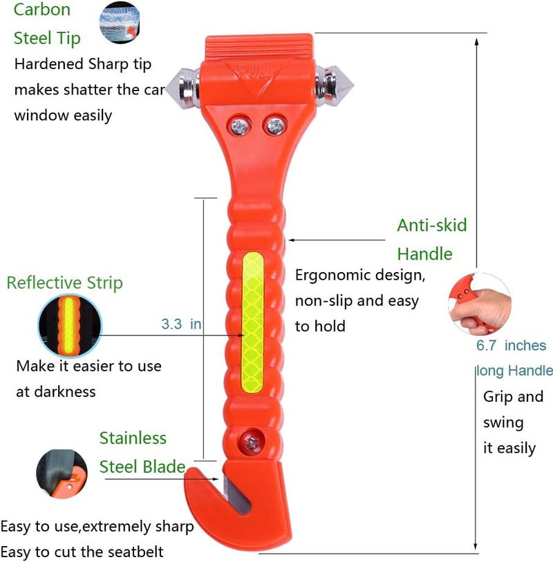 GoDeCho 2 PCS Go DeCho Car Safety Hammer Emergency Escape Tool with Seat Belt Cutter and Vehicle Window Glass Breaker with Light Reflective Tape - Image 1