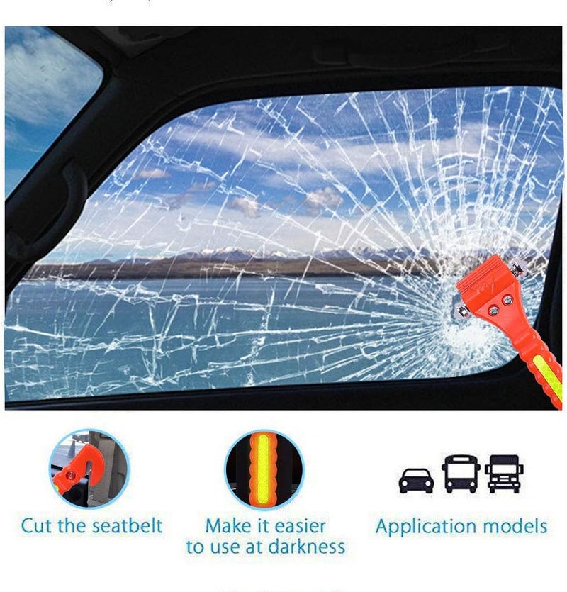 GoDeCho 2 PCS Go DeCho Car Safety Hammer Emergency Escape Tool with Seat Belt Cutter and Vehicle Window Glass Breaker with Light Reflective Tape - Image 2