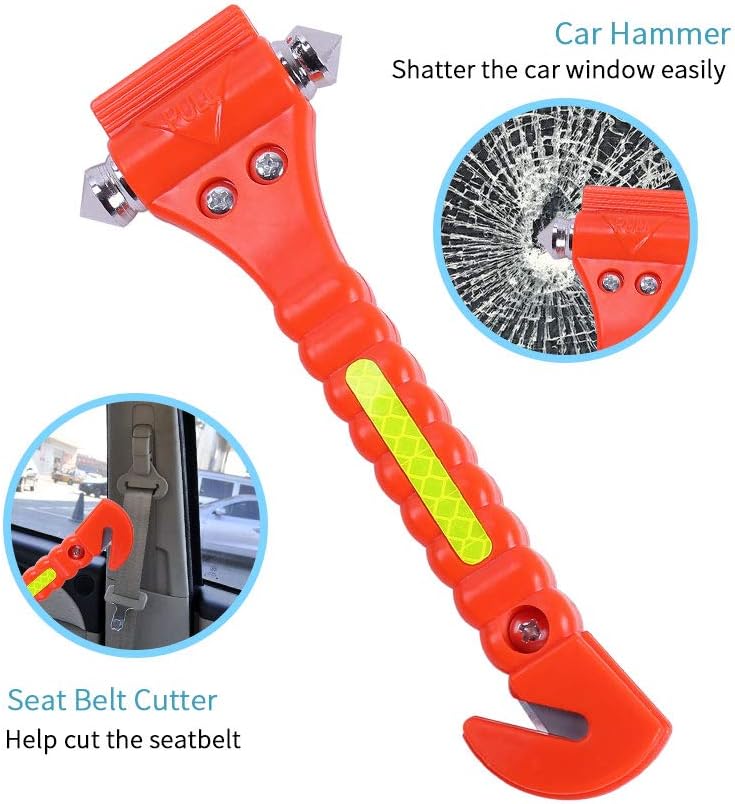 GoDeCho 2 PCS Go DeCho Car Safety Hammer Emergency Escape Tool with Seat Belt Cutter and Vehicle Window Glass Breaker with Light Reflective Tape - Image 3