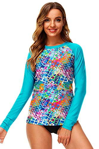 Deerose Print Swim Shirt for Women Sun Protective SPF Long Sleeve Multicolored Surfing Rash Guard Aqua Multicolored L - Image 4