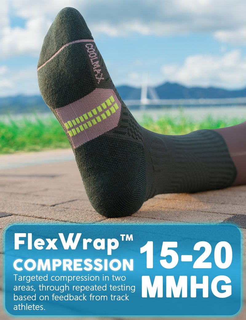 Juclise Bamboo Viscose Compression Running Crew Socks, Coolmax Moisture-Wicking Anti-Blister Hiking&Gym Athletic Socks (US, Alpha, Medium, Regular, Regular, Storm Teal+Light Grey+Washed Denim) - Image 5