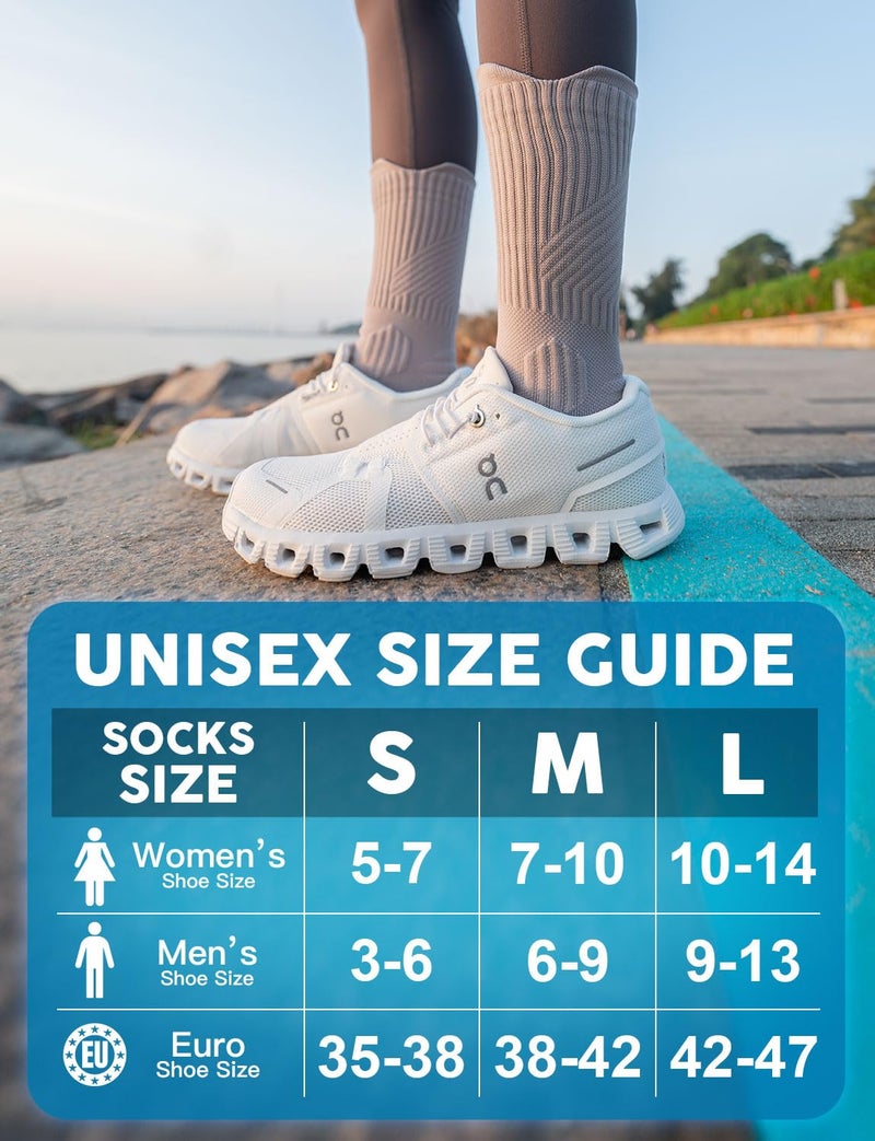 Juclise Bamboo Viscose Compression Running Crew Socks, Coolmax Moisture-Wicking Anti-Blister Hiking&Gym Athletic Socks (US, Alpha, Medium, Regular, Regular, Storm Teal+Light Grey+Washed Denim) - Image 2