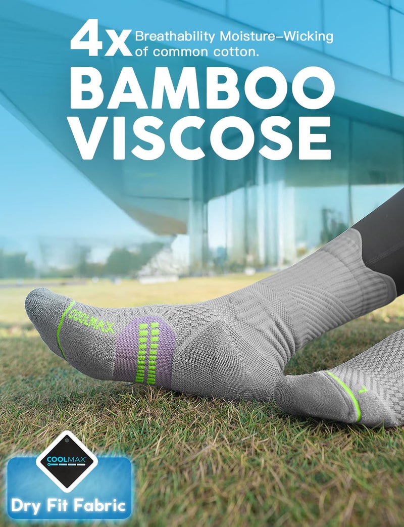 Juclise Bamboo Viscose Compression Running Crew Socks, Coolmax Moisture-Wicking Anti-Blister Hiking&Gym Athletic Socks (US, Alpha, Medium, Regular, Regular, Storm Teal+Light Grey+Washed Denim) - Image 3