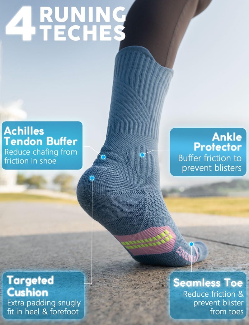 Juclise Bamboo Viscose Compression Running Crew Socks, Coolmax Moisture-Wicking Anti-Blister Hiking&Gym Athletic Socks (US, Alpha, Medium, Regular, Regular, Storm Teal+Light Grey+Washed Denim) - Image 4