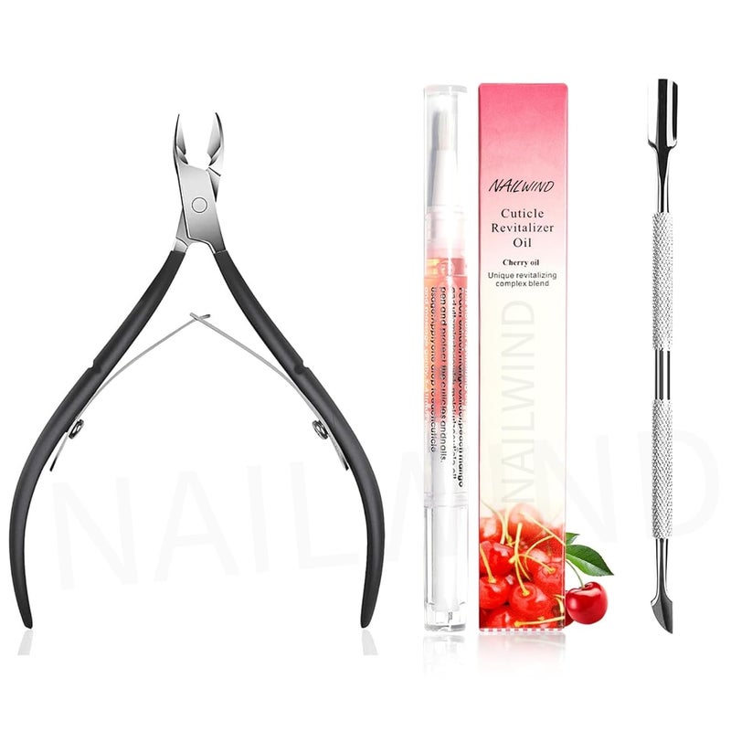 Ruby Face Rubyface Cuticle Pusher, Cuticle Cutter, Cuticle Oil Set, 3 pcs Surgical Grade Stainless Steel Cuticle Trimmer & Cuticle Nipper for Fingernails and Toenails Care Durable Pedicure Manicure Tools - Image 1