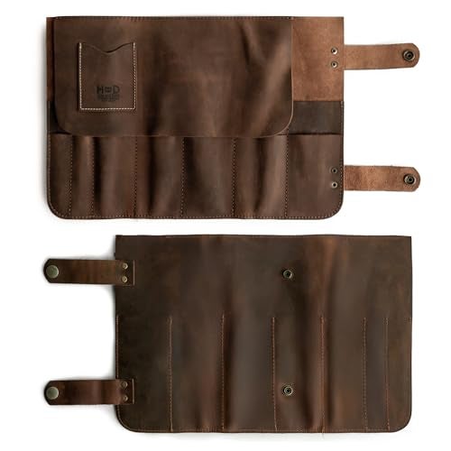 Hide & Drink, Leather Snap Tool Roll Up Bag (14 Slots), Portable Carry Case for Barbers, Salon Storage Organizer Pouch, Classic Vintage Style, Handmade (Bourbon Brown) - Image 3