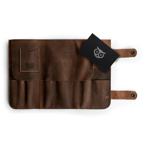 Hide & Drink, Leather Snap Tool Roll Up Bag (14 Slots), Portable Carry Case for Barbers, Salon Storage Organizer Pouch, Classic Vintage Style, Handmade (Bourbon Brown) - Image 5