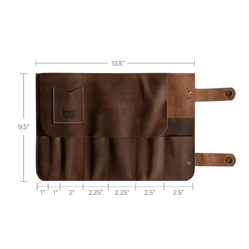 Hide & Drink, Leather Snap Tool Roll Up Bag (14 Slots), Portable Carry Case for Barbers, Salon Storage Organizer Pouch, Classic Vintage Style, Handmade (Bourbon Brown) - Image 4