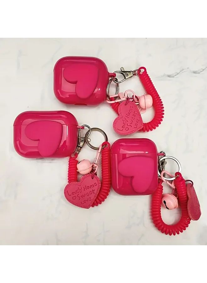 Pink Heart Shaped TPU Protective Case with Detachable Keychain Compatible Airpodspro - Image 1