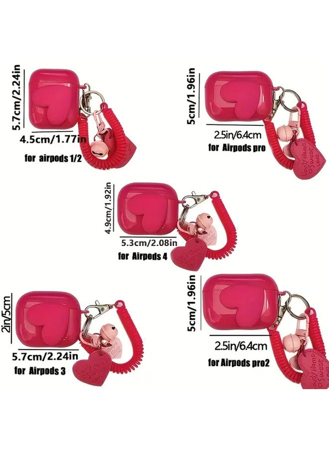 Pink Heart Shaped TPU Protective Case with Detachable Keychain Compatible Airpodspro - Image 2
