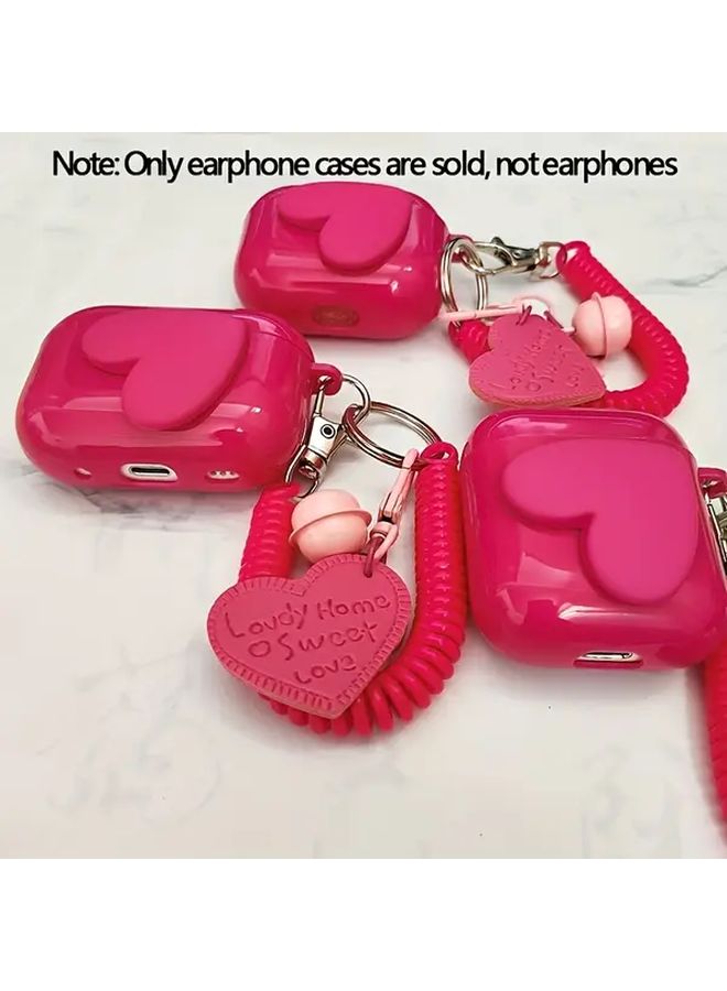Pink Heart Shaped TPU Protective Case with Detachable Keychain Compatible Airpodspro - Image 3
