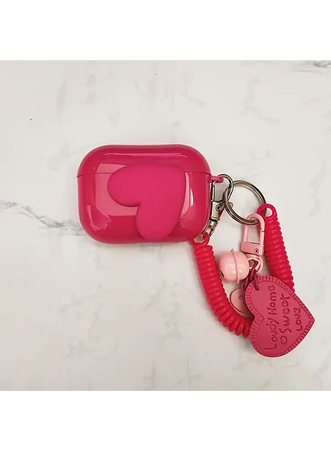 Pink Heart Shaped TPU Protective Case with Detachable Keychain Compatible Airpodspro - Image 4
