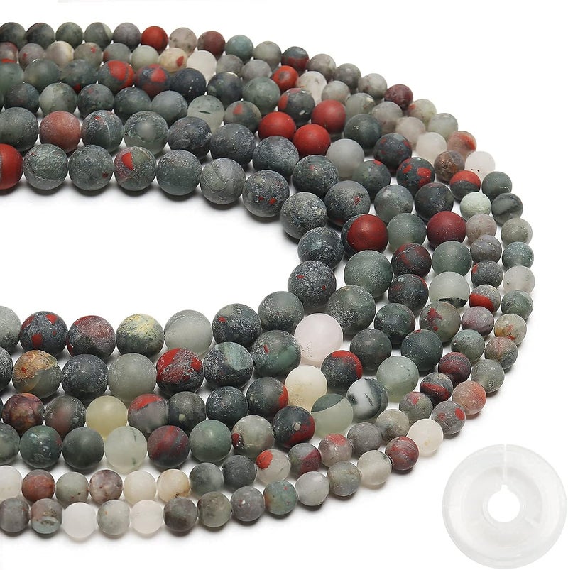 AUREHEN Natural Matte African Bloodstone Beads, 6MM Round Frosted Unpolished Loose Gemstone Beads for Bracelet Necklace Jewelry Making, Energy Stone Healing Power with Stretch Beading Cord - Image 2