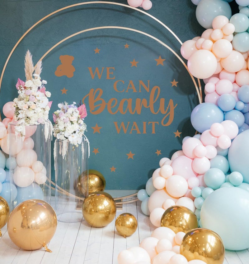 YIMEHDAN We Can Bearly Wait Wall Decal, Baby Shower Backdrop Decoration, Removable Sticker for Gender Reveal Party(Girl Boy Baby) Decor, Bear Welcome Signs for Pregnancy Party Photo Background - Image 2