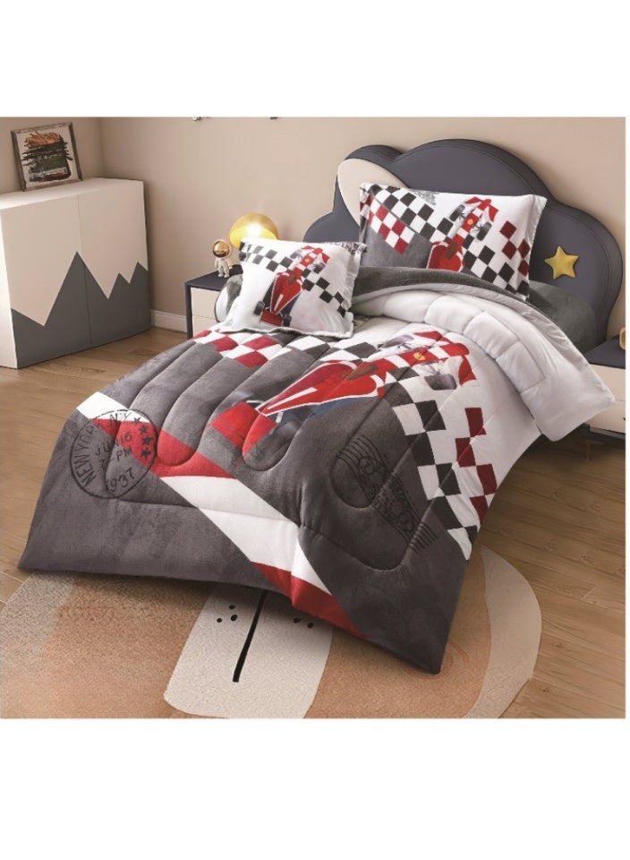 سمارت هوم مفرش سرير أطفال شتوي فاخر بوجهين (وجه مخمل ناعم + وجه فرو دافئ) – طقم مفارش متكامل بنقشوش جميلة – طقم نوم مكون من 4 قطع (مفرش + واقي مرتبة مطاط + غطاء مخدة + غطاء وسادة مربعة) مقاس المفرش 170×230 سم - Image 1